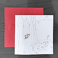Zaproszenia ślubne B32.040.15286 Papier fakturowany, tłocznie, czerwone mieniące się serduszka, druk bezpośrednio