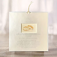 Zaproszenia ślubne CB032.028.9028 W formie kieszonki, papier fakturowany, złote obrączki