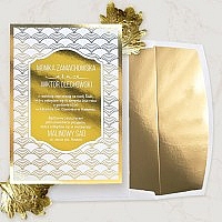 Zaproszenia ślubne F1504 Wysokiej jakości papier, złoty nadruk, złote wypełnienie koperty