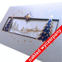 Kartka świąteczna z życzeniami Srebrna ze złoceniem wycinana laserem