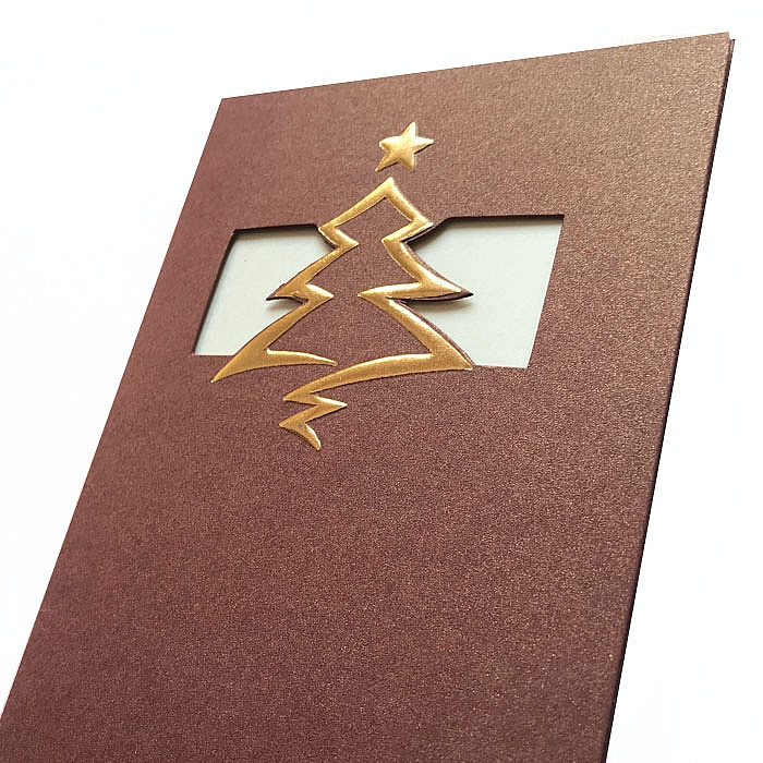 Kartka świąteczna z życzeniami Brązowa okładka barwiona w masie wycinana laserem