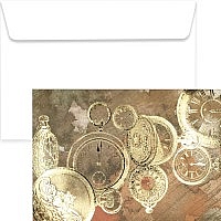 Kartka świąteczna z życzeniami H4090 Złocona okładka z motywem świątecznych zegarów