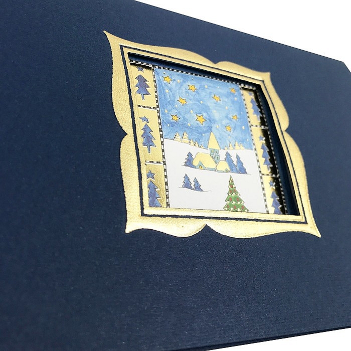 Kartka świąteczna z życzeniami Granatowa matowa ze złoceniem i tłoczeniem