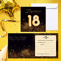 Zaproszenie na 18 urodziny Black gold confetti