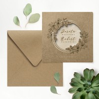 Zaproszenie  ślubne F1518 Z papieru ekologicznego, uszlachetnione złoceniem motywy roślinne