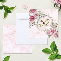 Zaproszenia na 50 urodziny gotowe Kwiatowe, glamour, złocona okładka