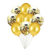 Balony na 18 urodziny   zestaw 10 balonów z konfetti 10m taśma złota