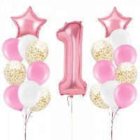 Zestaw balonów na roczek różowy dla dziewczynki 