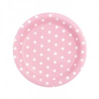 Papierowy talerz 9cali różowy w kropki 6szt | Dekoracje stołu | 