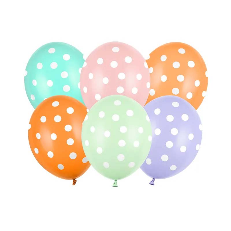 Balony w Kropki 6 szt. na urodziny, 30cm mix pastelowe kolory
