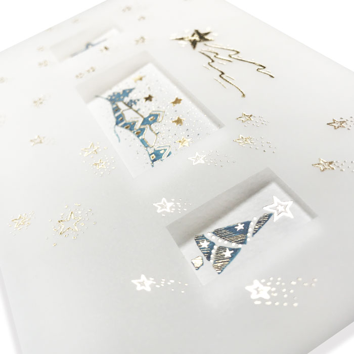 Kartki świąteczne bez nadruku Okładka z kalki ze złoconym motywem świątecznym