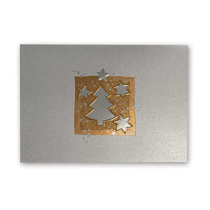 Kartki świąteczne bez nadruku Srebrna metalizowana ze złoceniem i tłoczeniem