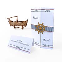 Zaproszenia ślubne W stylu marynarskim, papier fakturowany, banderola aplikacją