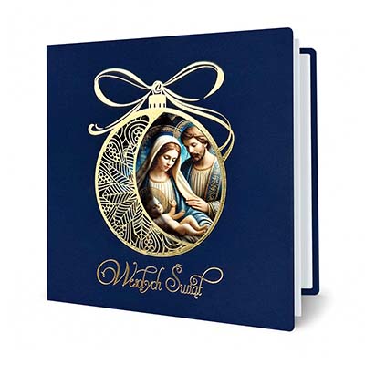 Kartka świąteczna Święta Rodzina w ażurowej bombce