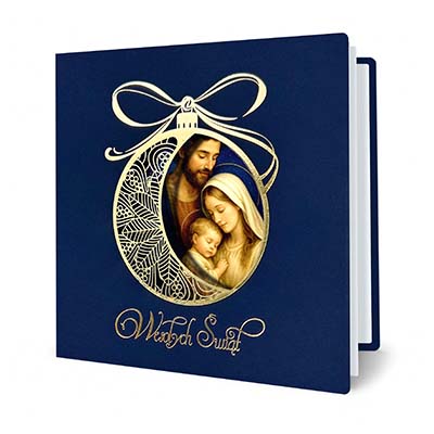 Kartka świąteczna Święta Rodzina w ażurowej bombce