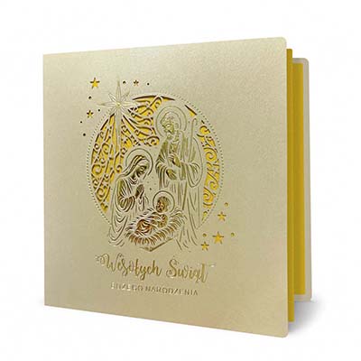 Kartka świąteczna Święta Rodzina z ażurowym tłem