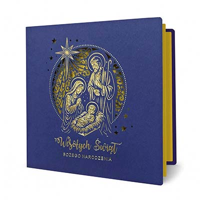 Kartka świąteczna Święta Rodzina z ażurowym tłem