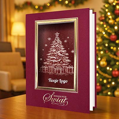 Kartka świąteczna Stylowa Choinka w złotej ramce