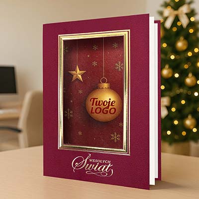 Kartka świąteczna Bordowa Elegancja z Bombką