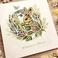 Kartka Wielkanocna Elegancka Kartka z Ażurowym Motywem Zająca