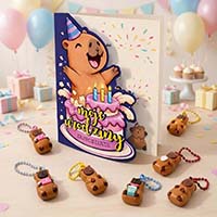 Zaproszenia na urodziny Kapibara + Gratisy Brelok Kapibara do każdego  zaproszenia gratis