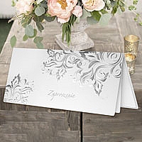Zaproszenia ślubne F1011 Papier matowy, dekoracyjne tłoczenie zdobione srebrzeniem