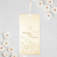 Zaproszenia ślubne F1034tz Papier perłowa, ornament kwiatowy tłoczony