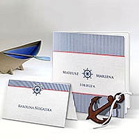 Zaproszenia ślubne F1209 W stylu marynarskim, papier fakturowany, drewniana aplikacja