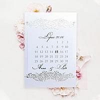 Zaproszenia ślubne F1237tb Kalendarz, srebrzony ornament, papier barwiony w masie