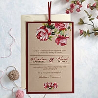Zaproszenia ślubne F1302 Jednokartkowe, papier barwiony w masie, satynowa wstążka