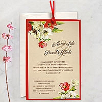 Zaproszenia ślubne F1303 Jednokartkowe, papier barwiony w masie, kwiaty