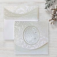 Zaproszenia ślubne S110063 Wysokiej jakości papier ozdobny, tłoczone ornamenty, kryształki