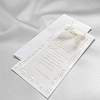 Zaproszenia ślubne F2368 Jednokartkowe, ramka zdobiona z perłowym wykończeniem, kalka