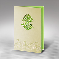 Kartki z zieloną kokardką tłoczone ażurowe W277